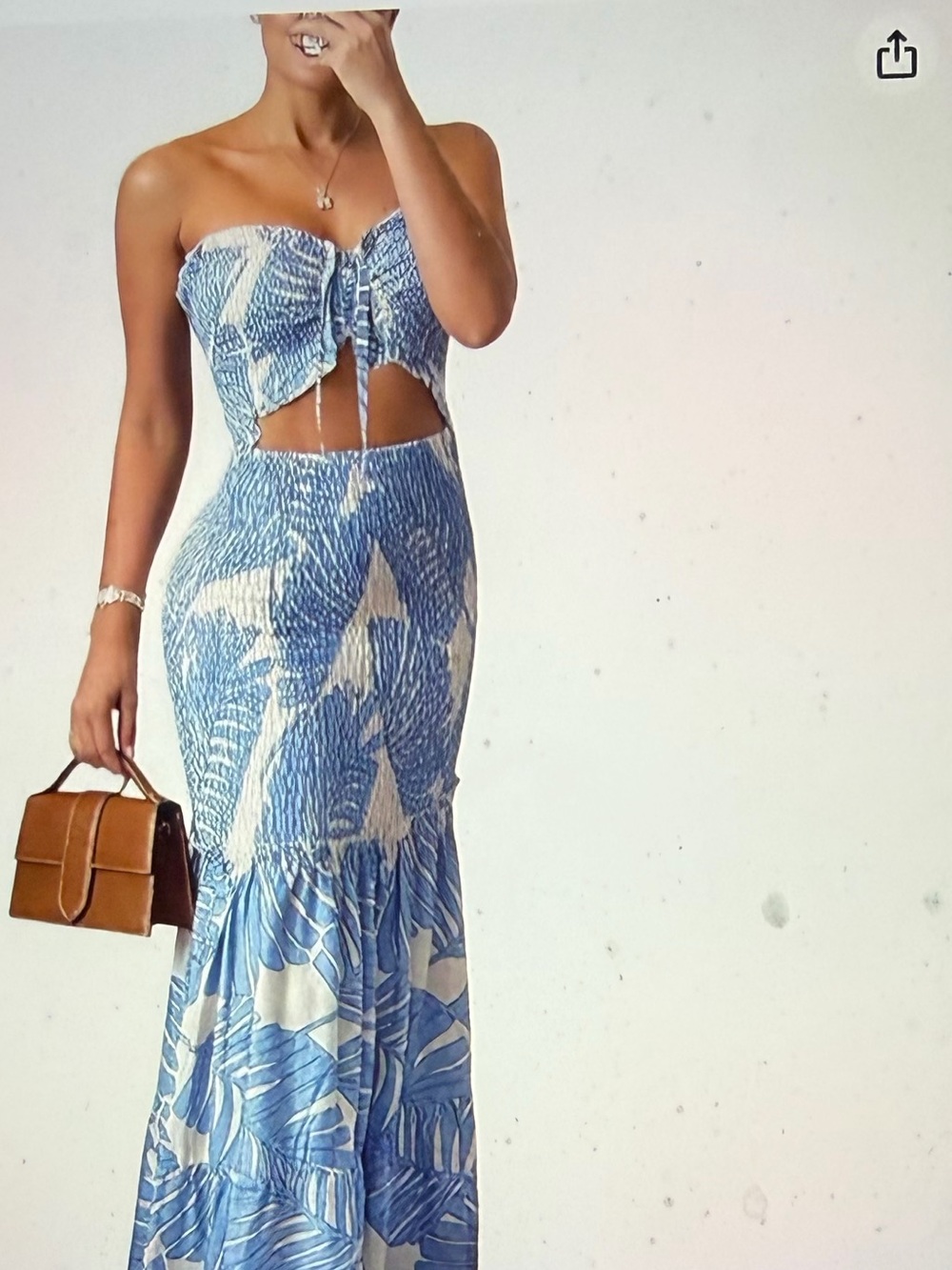 Blue Tropical Print Smocked Maxi Skirt - Women's Beachwear - NWOT- Size L